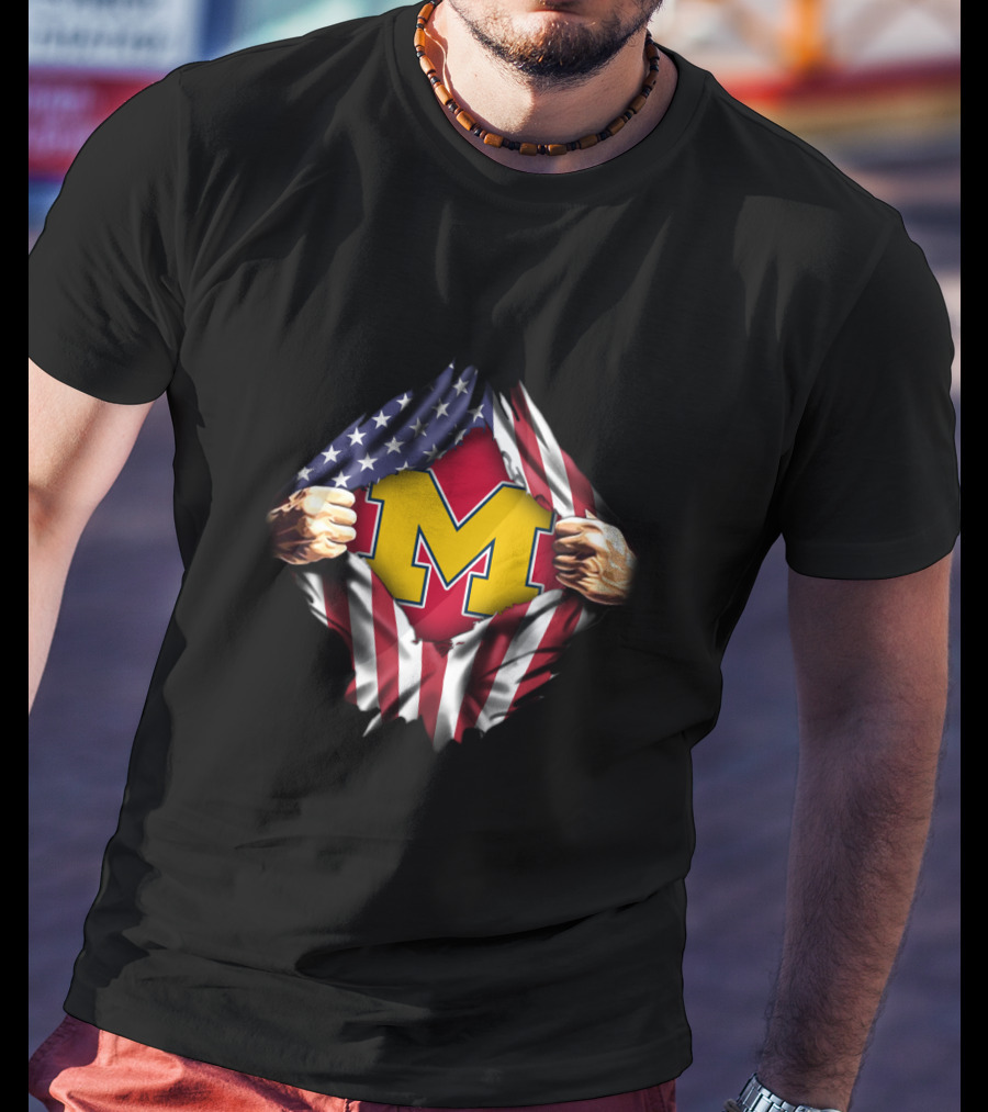Michigan Flag American Pride M Letter Red Background USA Colors T-Shirt