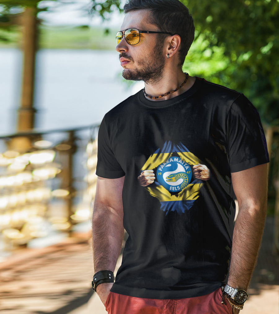 Parramatta Eels Logo With Yellow And Blue Flag And Fist T-Shirt