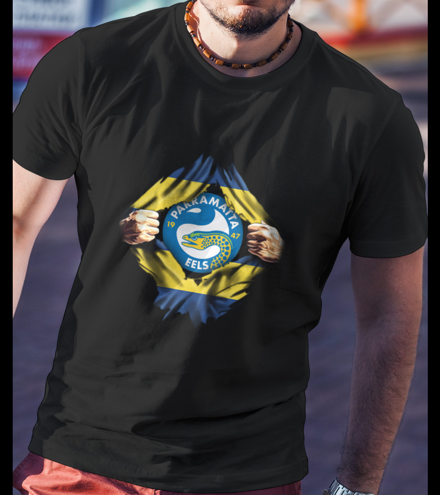 Parramatta Eels Logo With Yellow And Blue Flag And Fist T-Shirt