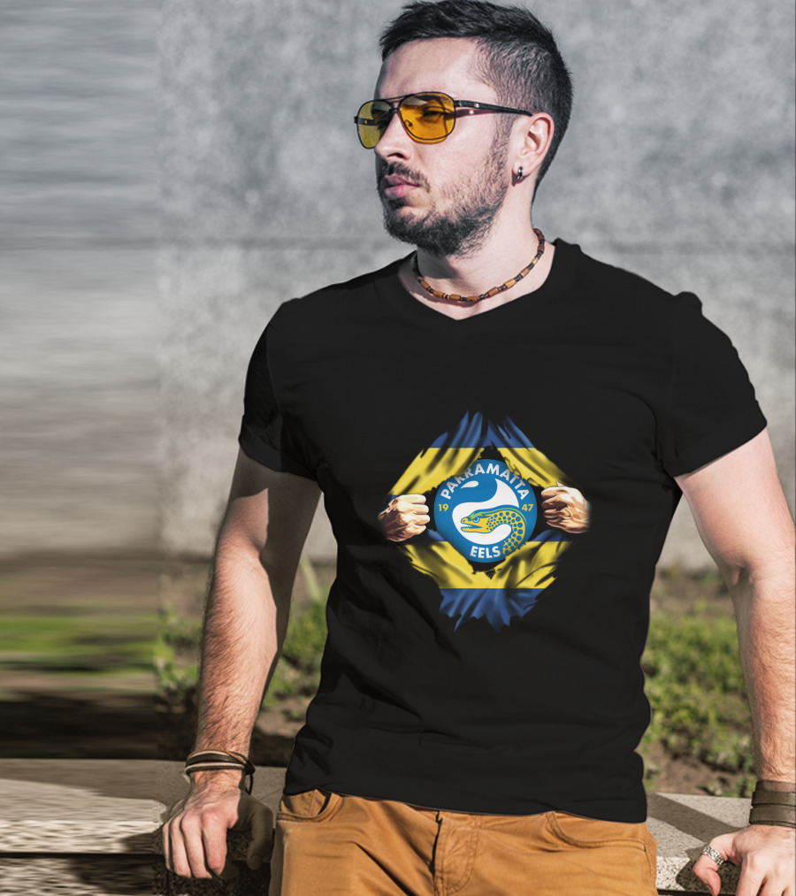 Parramatta Eels Logo With Yellow And Blue Flag And Fist T-Shirt