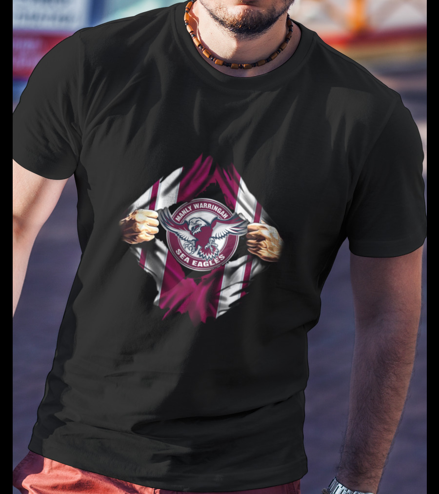 Manly Warringah Sea Eagles Emblem Torn Flag T-Shirt