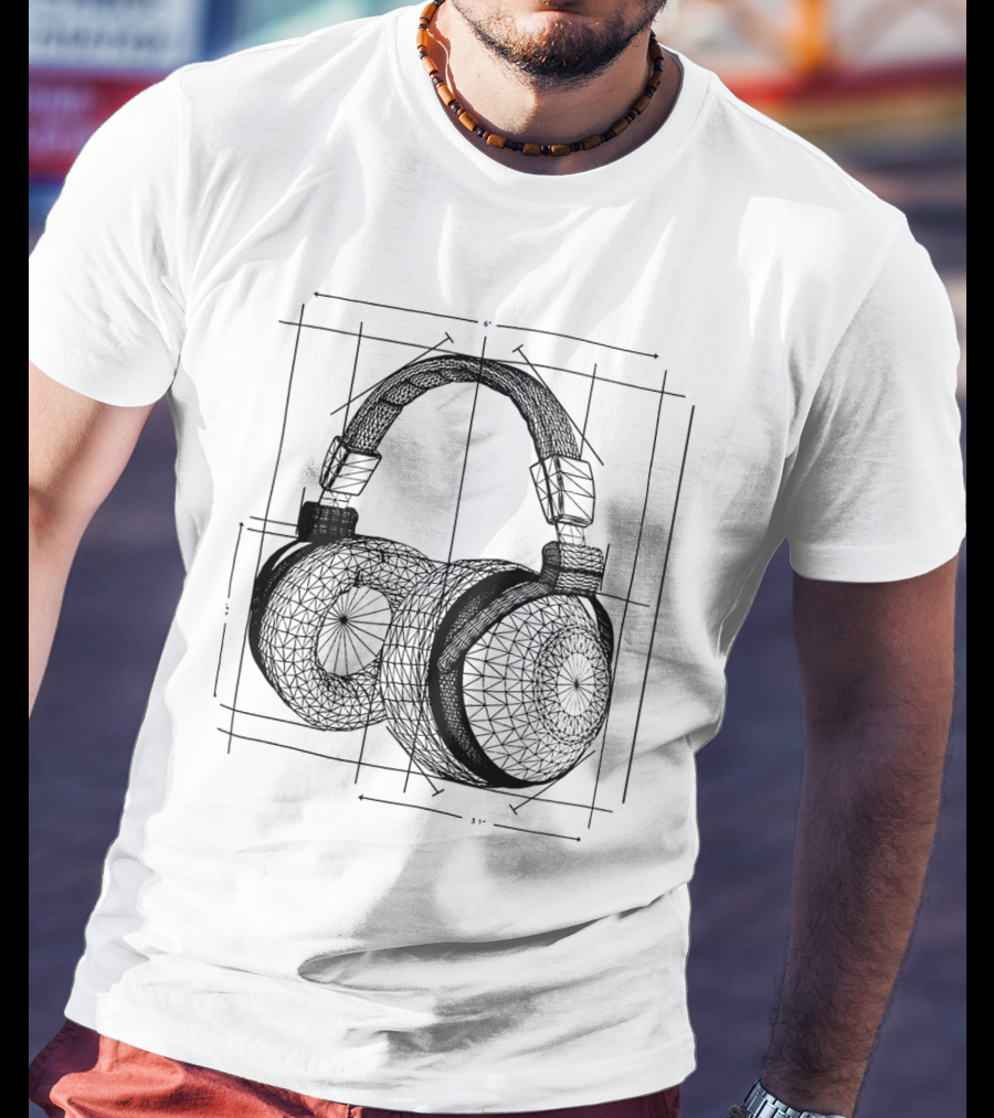 Music Lover Geometric Headphone Sketch T-Shirt