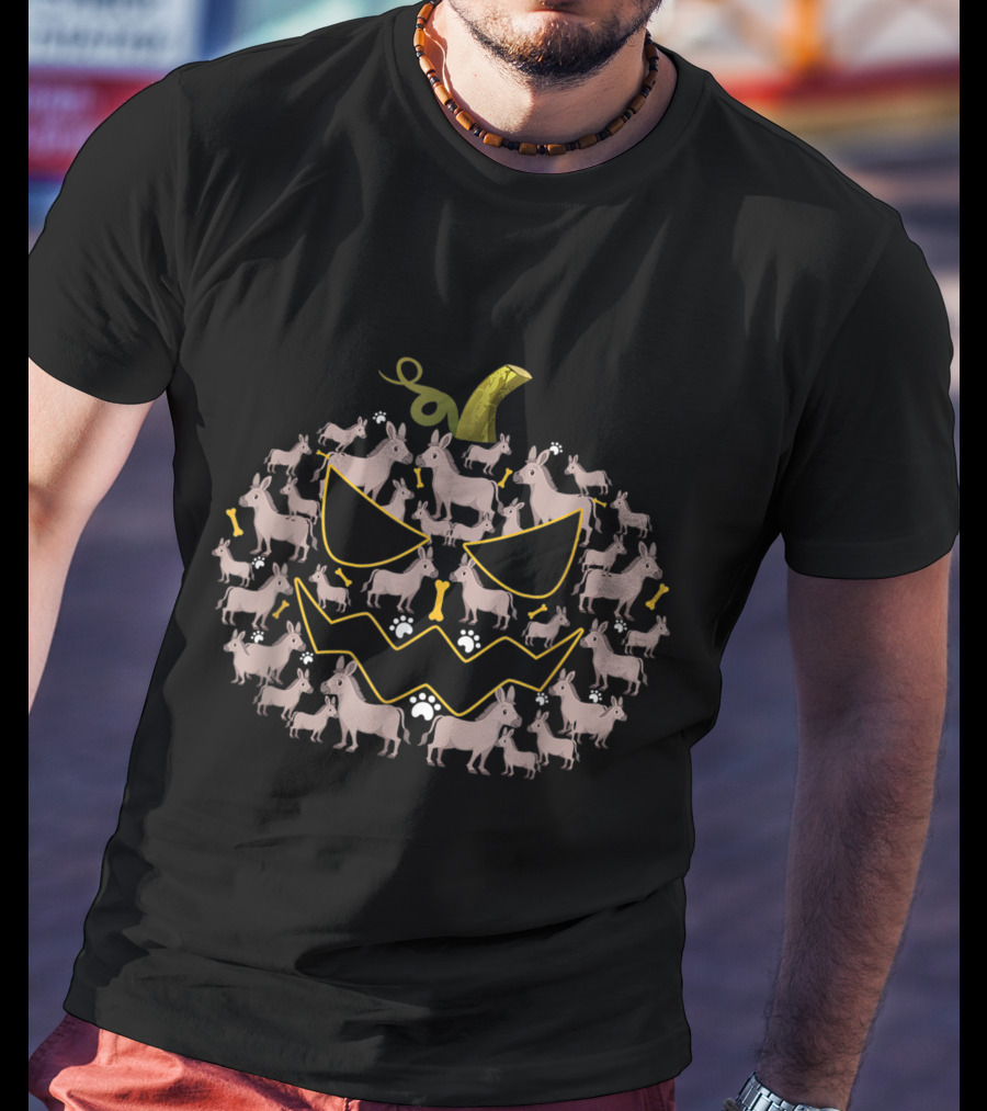 Donkey Halloween Pumpkin Face With Donkey Pattern And Bone Accents T-Shirt