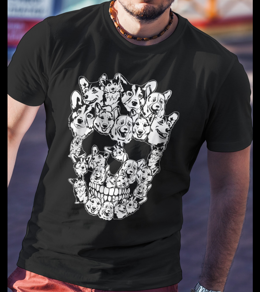 Halloween Skull Made From Corgi Dog Faces T-Shirt
