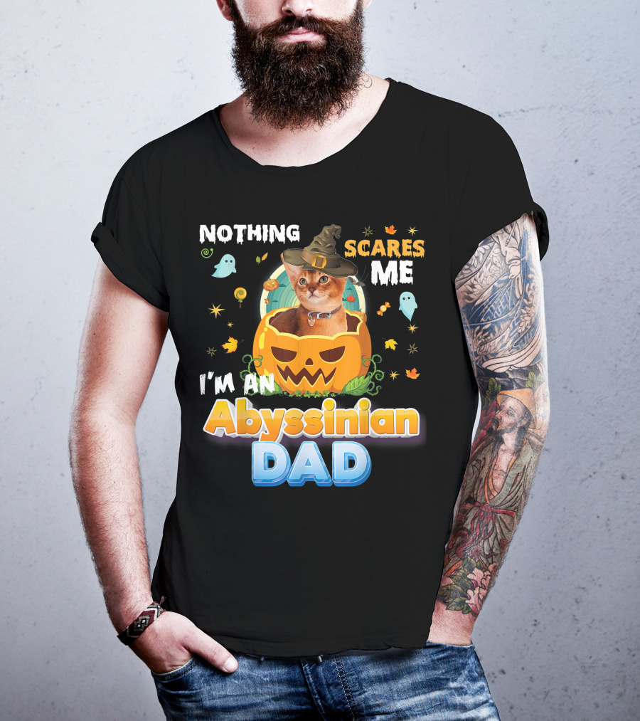 Nothing Scares Me I'm An Abyssinian Cat Dad Halloween Pumpkin Ghosts Hat T-Shirt