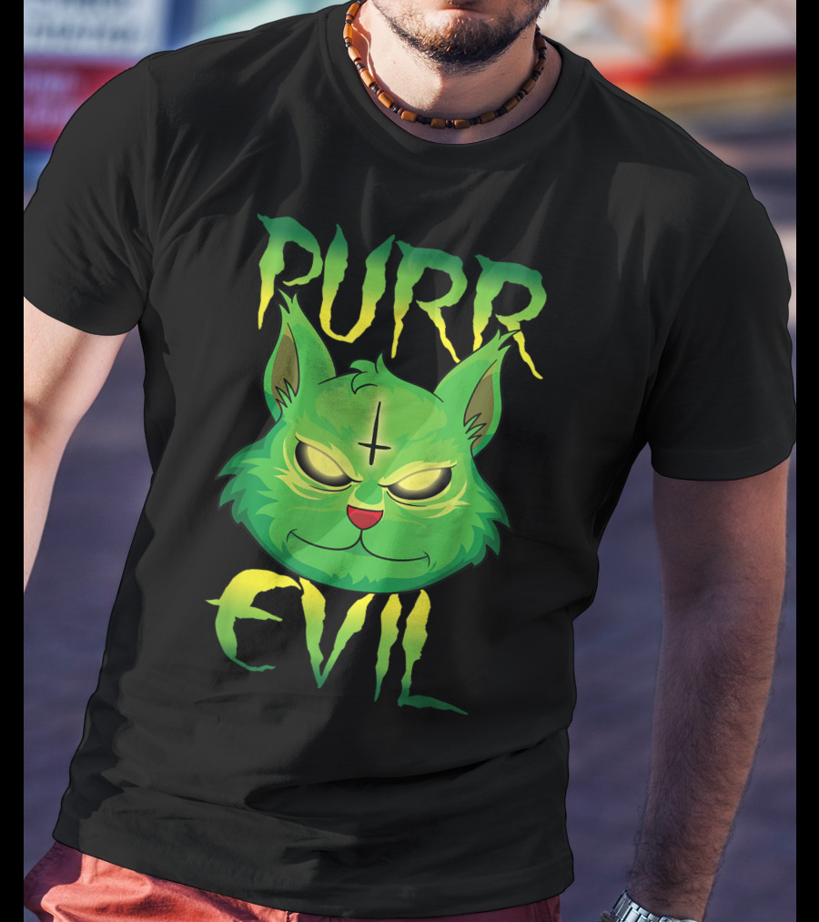 Purr Evil Satanic Cat Kitten 666 Pentagram T-Shirt