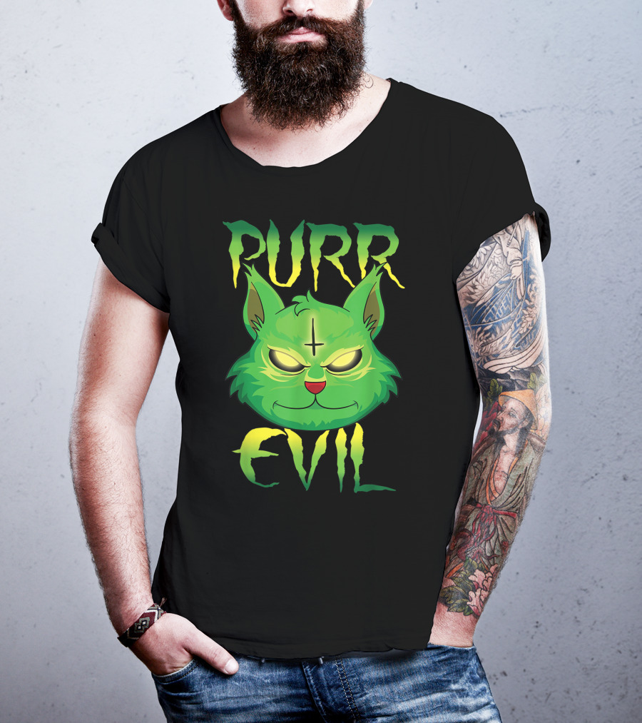 Purr Evil Satanic Cat Kitten 666 Pentagram T-Shirt