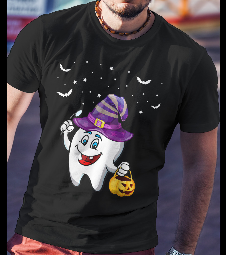 Dentist Halloween Tooth Witch Hat Pumpkin Dental Hygienist Dental Assistant T-Shirt