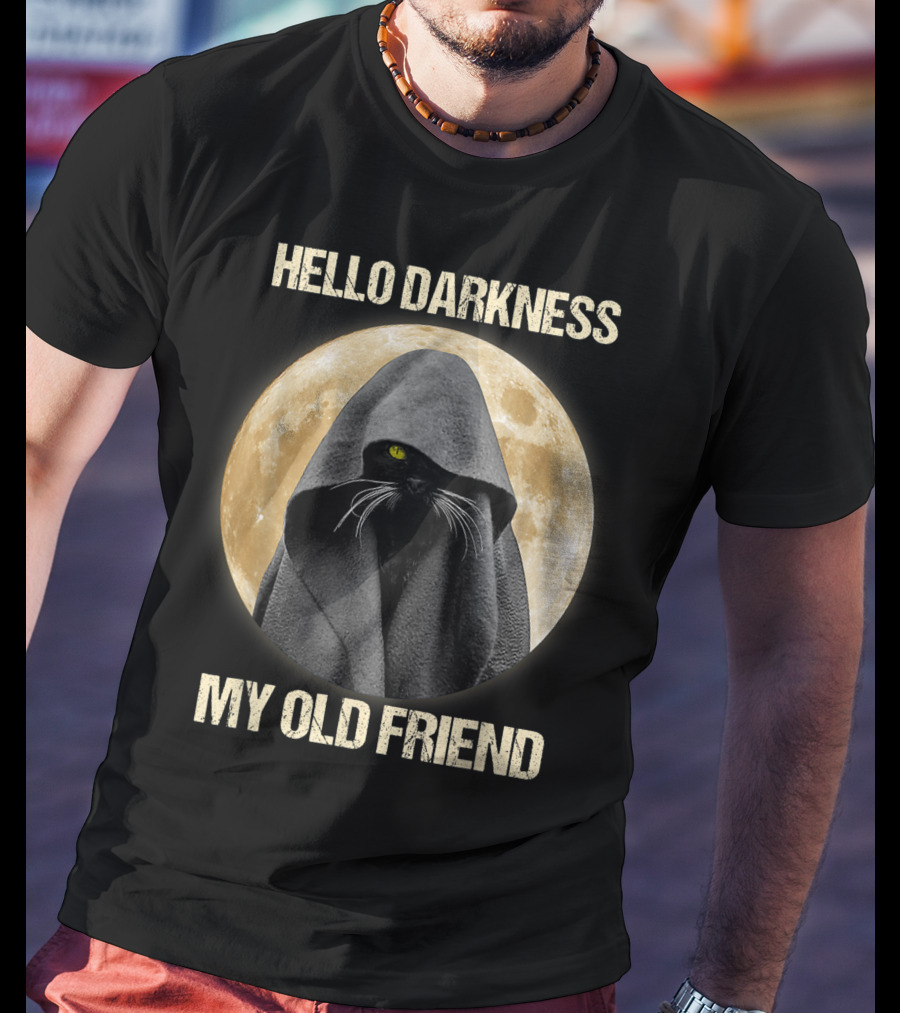 Hello Darkness My Old Friend Black Cat Moon Cloak T-Shirt