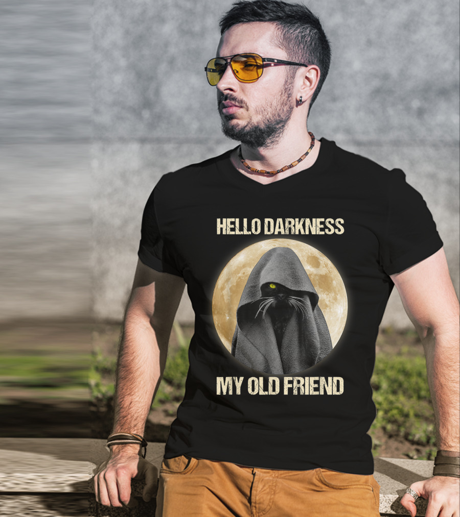 Hello Darkness My Old Friend Black Cat Moon Cloak T-Shirt