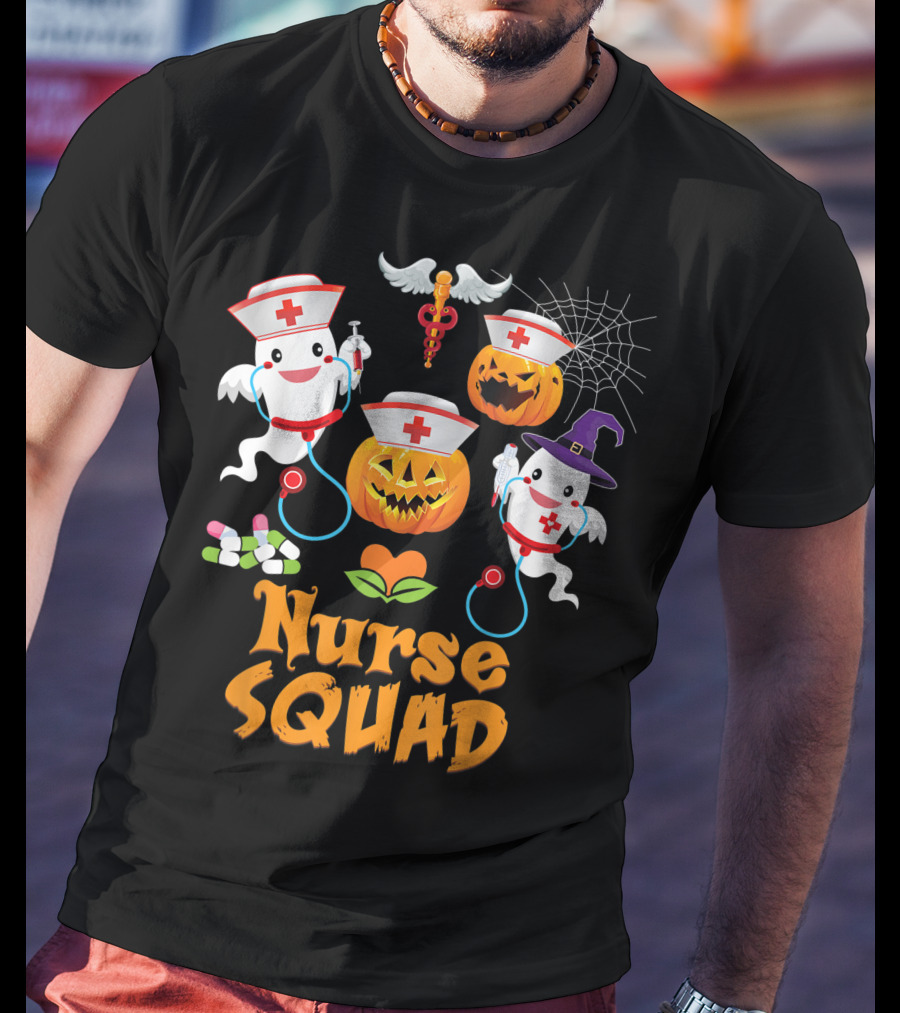 Nurse Squad Halloween Ghost Pumpkin Crew T-Shirt