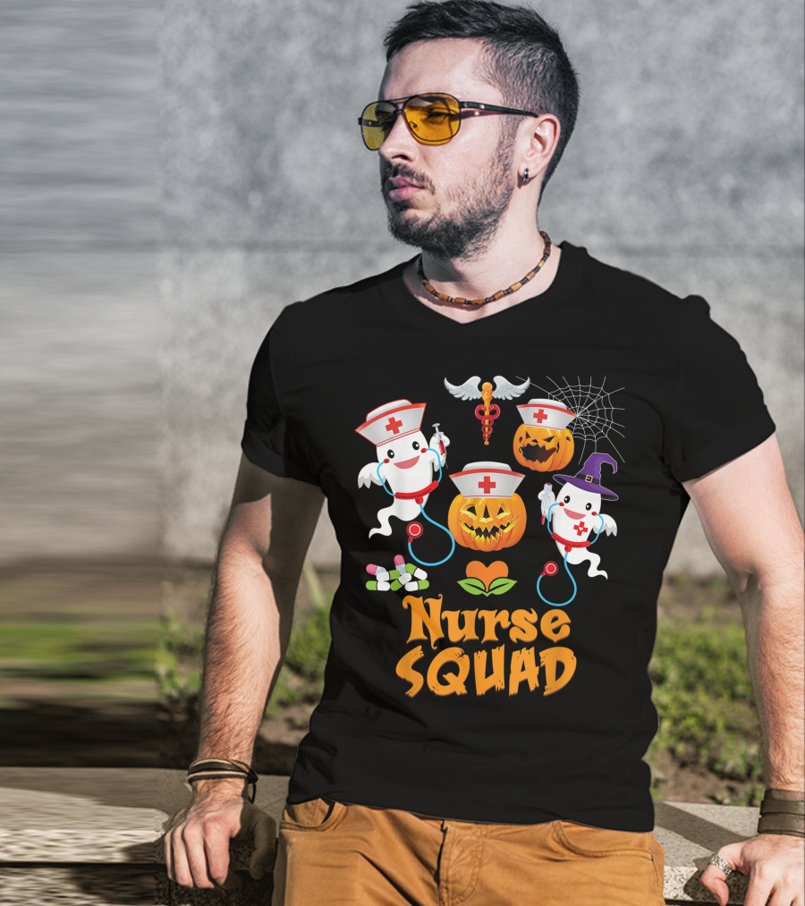 Nurse Squad Halloween Ghost Pumpkin Crew T-Shirt