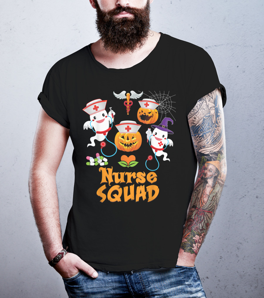 Nurse Squad Halloween Ghost Pumpkin Crew T-Shirt