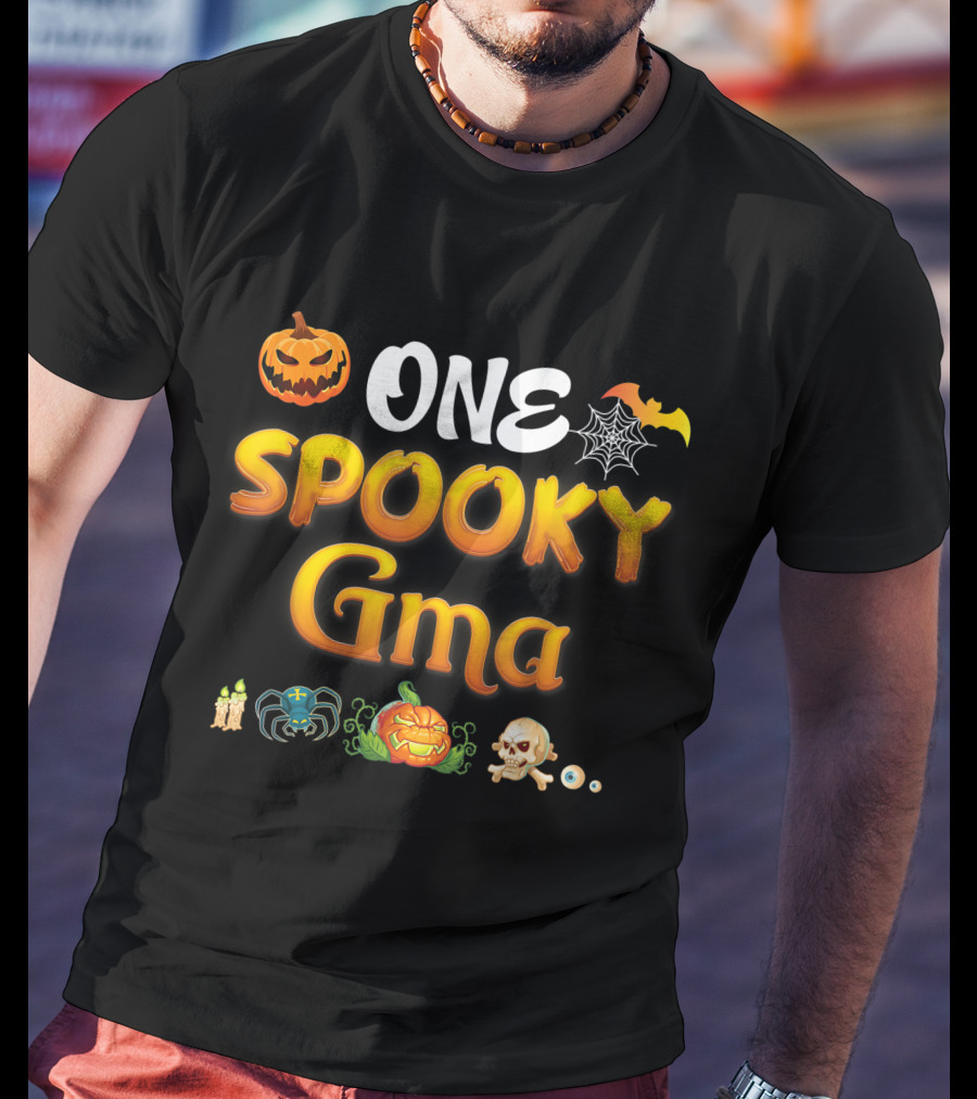ONE Spooky Gma Scary Pumpkin Spider Web Bat Skull Candles T-Shirt
