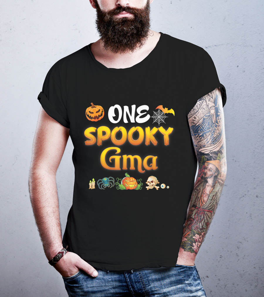 ONE Spooky Gma Scary Pumpkin Spider Web Bat Skull Candles T-Shirt