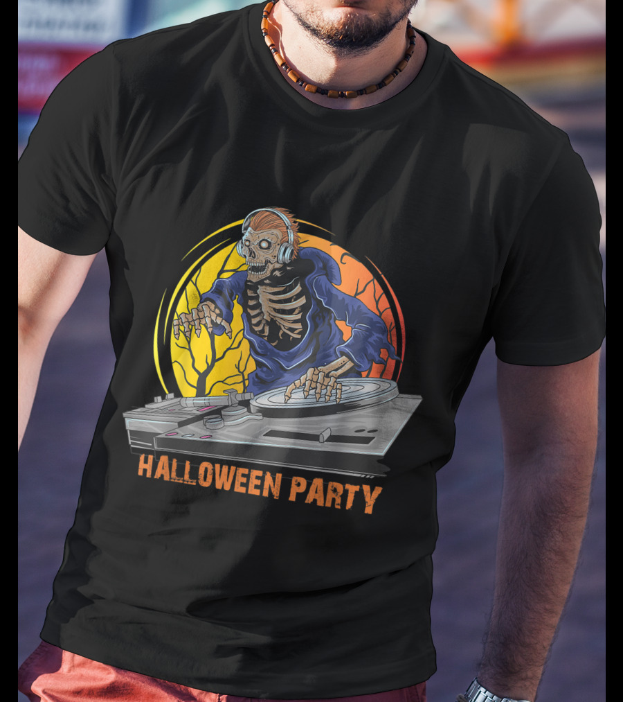 Skeleton DJ Halloween Party Horror T-Shirt