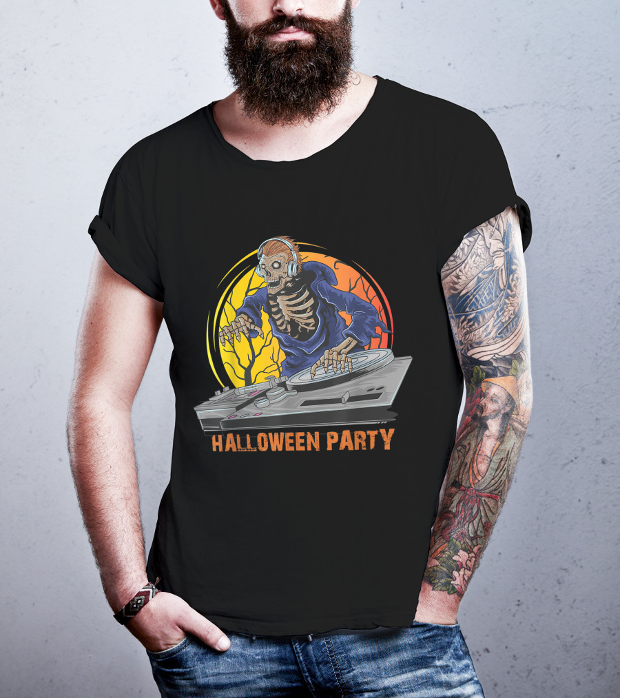 Skeleton DJ Halloween Party Horror T-Shirt