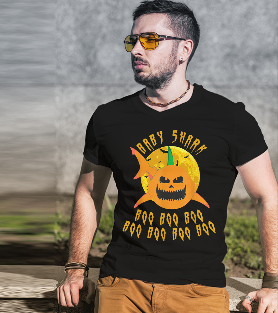 Baby Shark Boo Boo Boo Pumpkin Halloween Scary Moon T-Shirt
