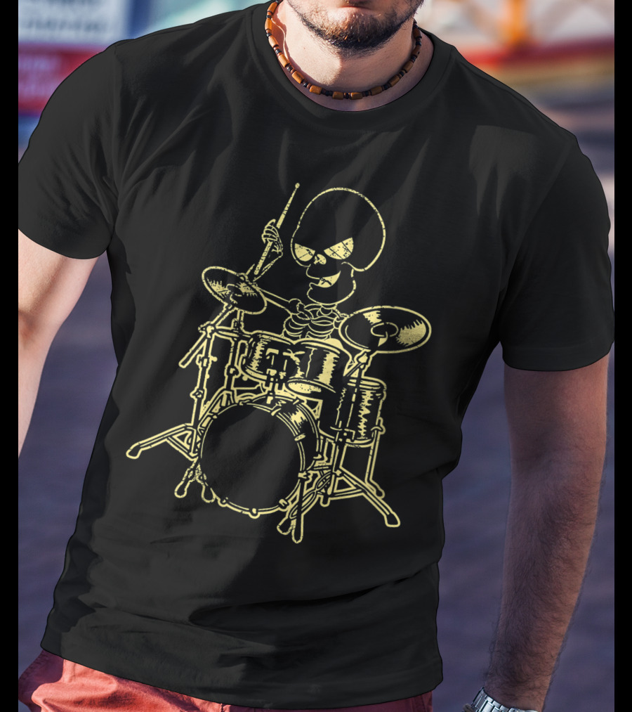 Skeleton Drummer Rock And Roll Percussionists Musician T-Shirt