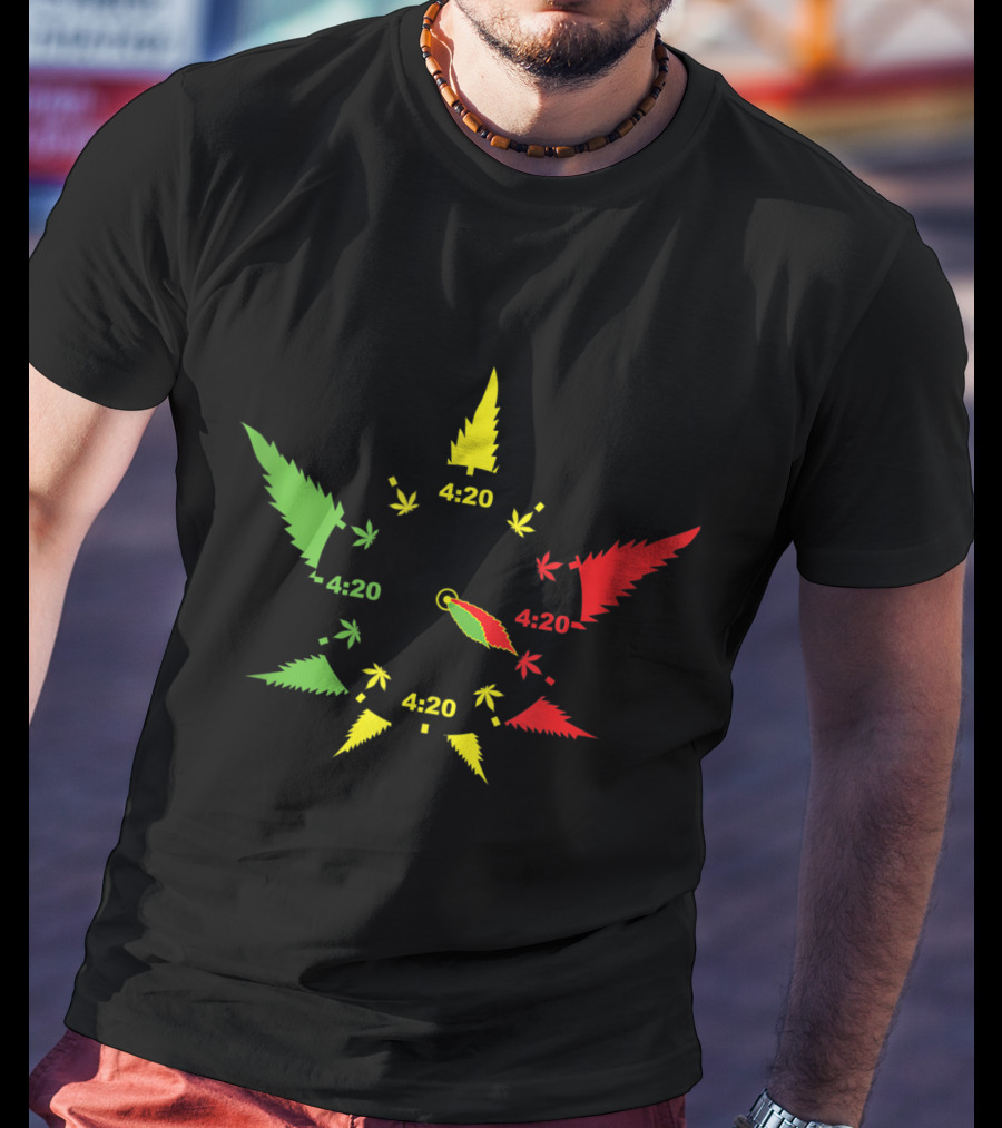 420 Cannabis Leaf Clock Red Green Yellow Subtle Stoner Smoking Weed THC Pot T-Shirt