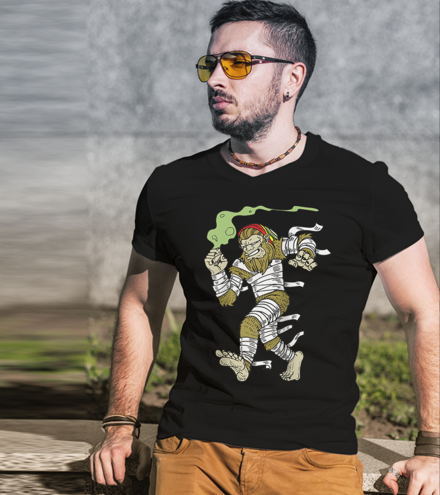 Bigfoot Smoking Weed Loner Stoner Sasquatch Hippie Cannabis Mummy Wraps T-Shirt