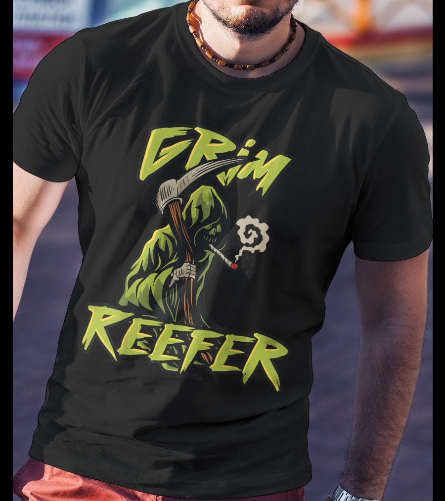 Grim Reefer Grim Reaper Smoking Weed Marijuana THC T-Shirt