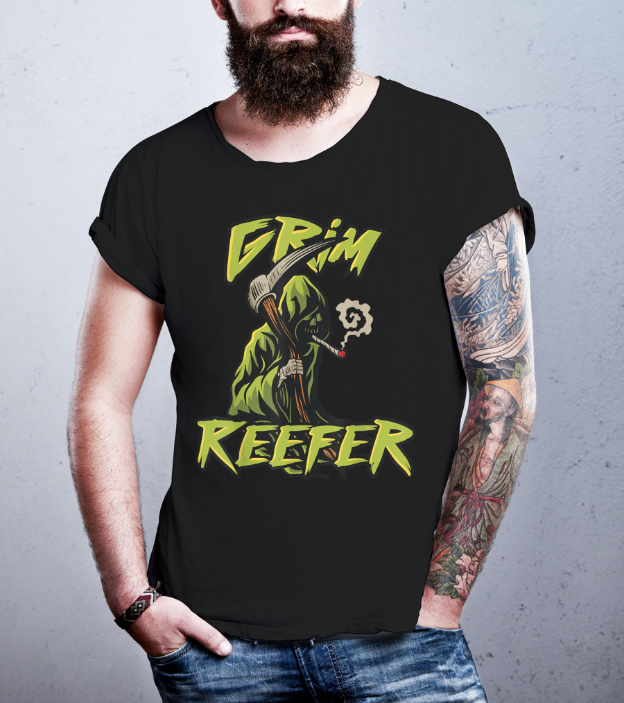 Grim Reefer Grim Reaper Smoking Weed Marijuana THC T-Shirt