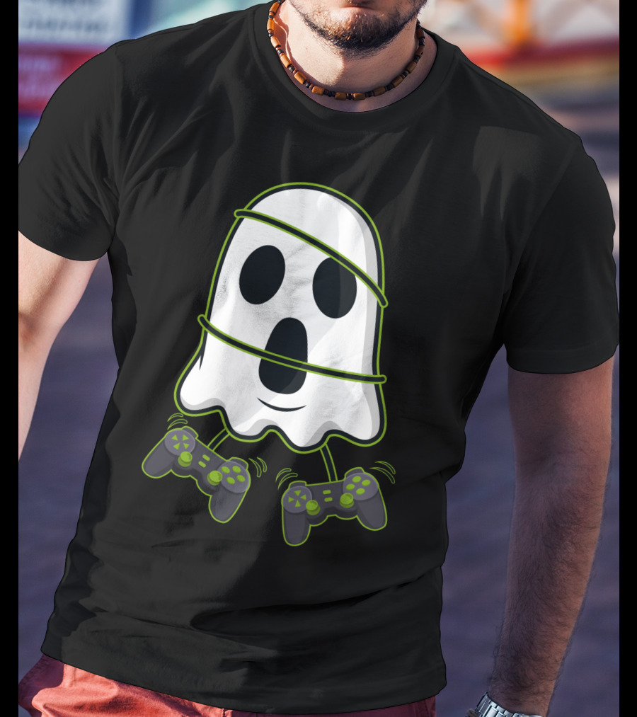 Halloween Ghost Gamer Controllers Spooky Play T-Shirt