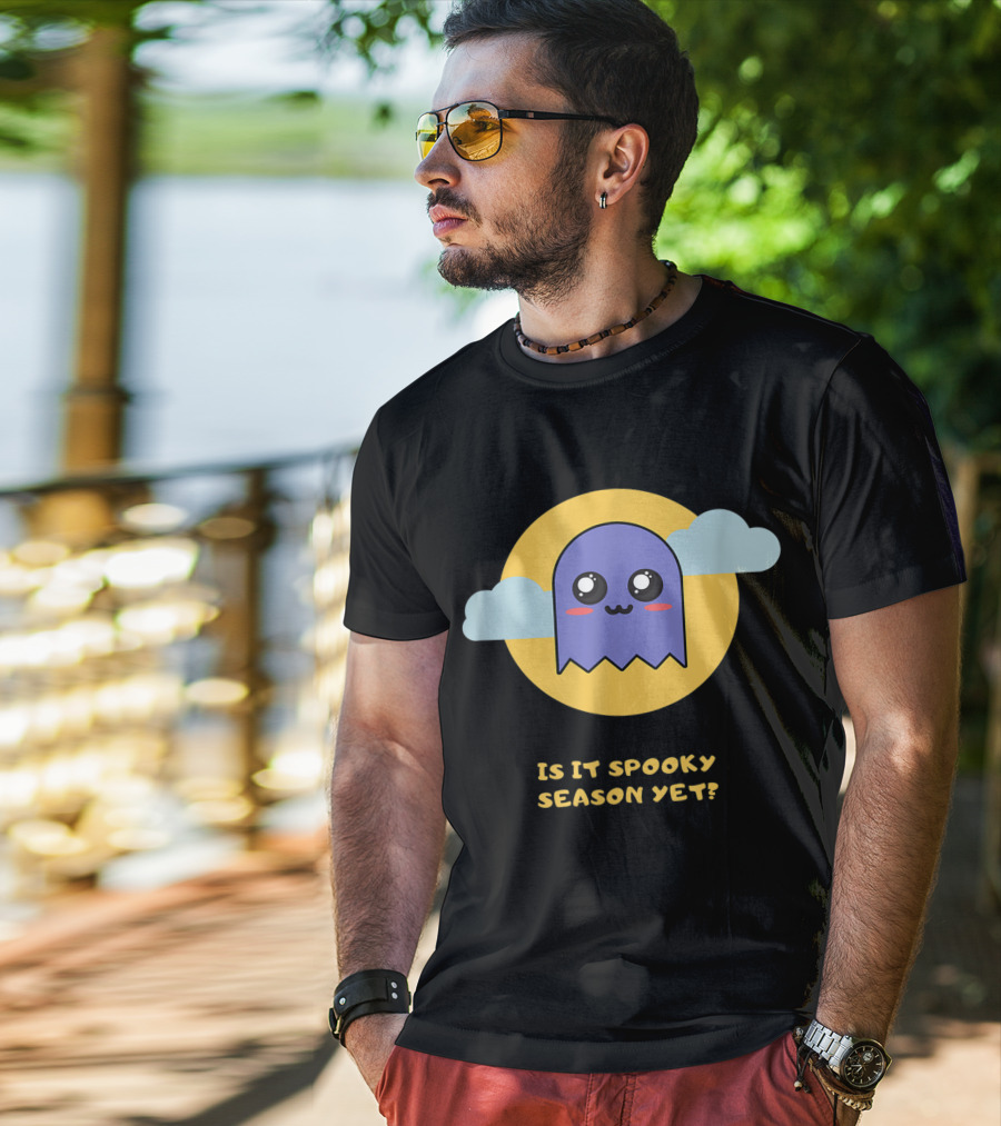 Is It Spooky Season Yet Cute Ghost With Clouds And Moon T-Shirt