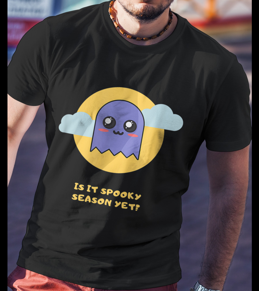 Is It Spooky Season Yet Cute Ghost With Clouds And Moon T-Shirt