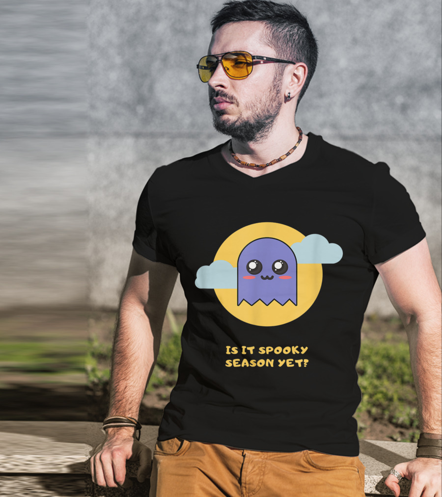 Is It Spooky Season Yet Cute Ghost With Clouds And Moon T-Shirt