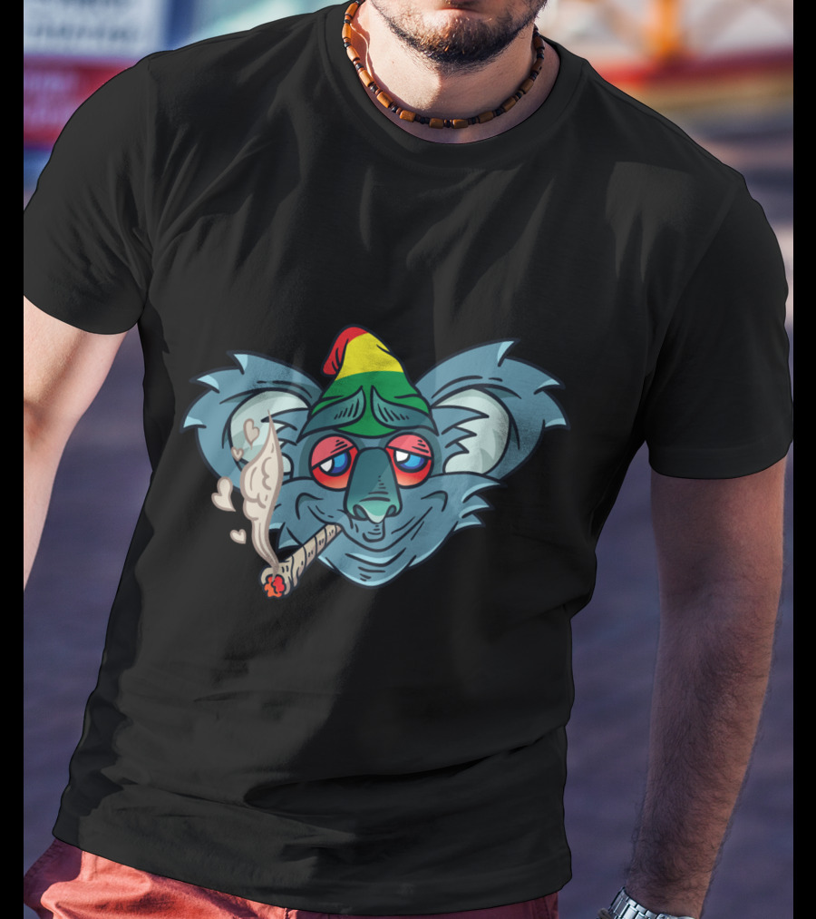 Koala Smoking Weed Cannabis Stoner Marihuana Rasta Hat T-Shirt