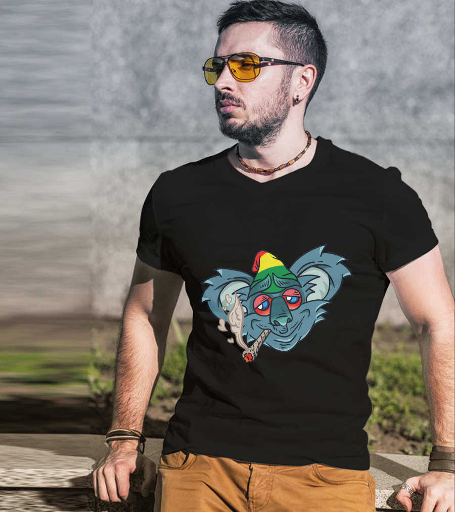 Koala Smoking Weed Cannabis Stoner Marihuana Rasta Hat T-Shirt
