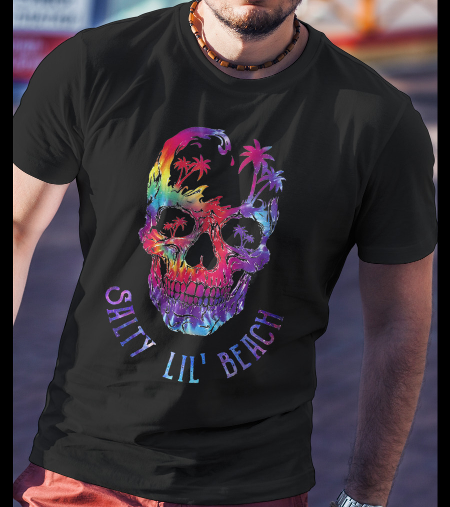 Salty Lil Beach Tie-Dye Skull With Palm Trees T-Shirt