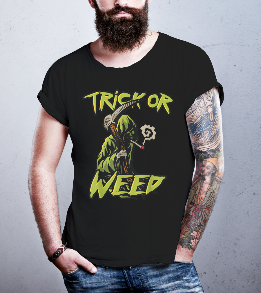 Trick Or Weed Grim Reaper Smoking Cannabis Joint T-Shirt