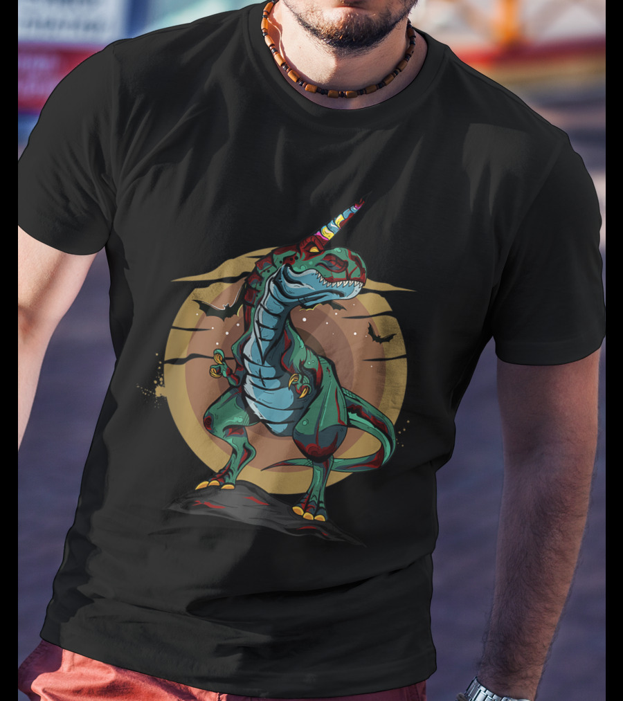 Halloween Unicornasaurus Rex Zombie Dinosaur T-Rex Unicorn Bats Moon T-Shirt