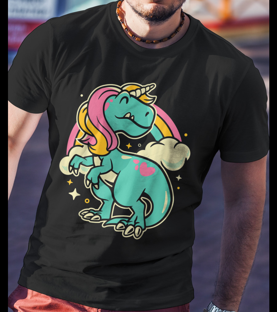 Majestic Unicornasaurus Rex Rainbow Dinosaur With Pink Heart T-Shirt