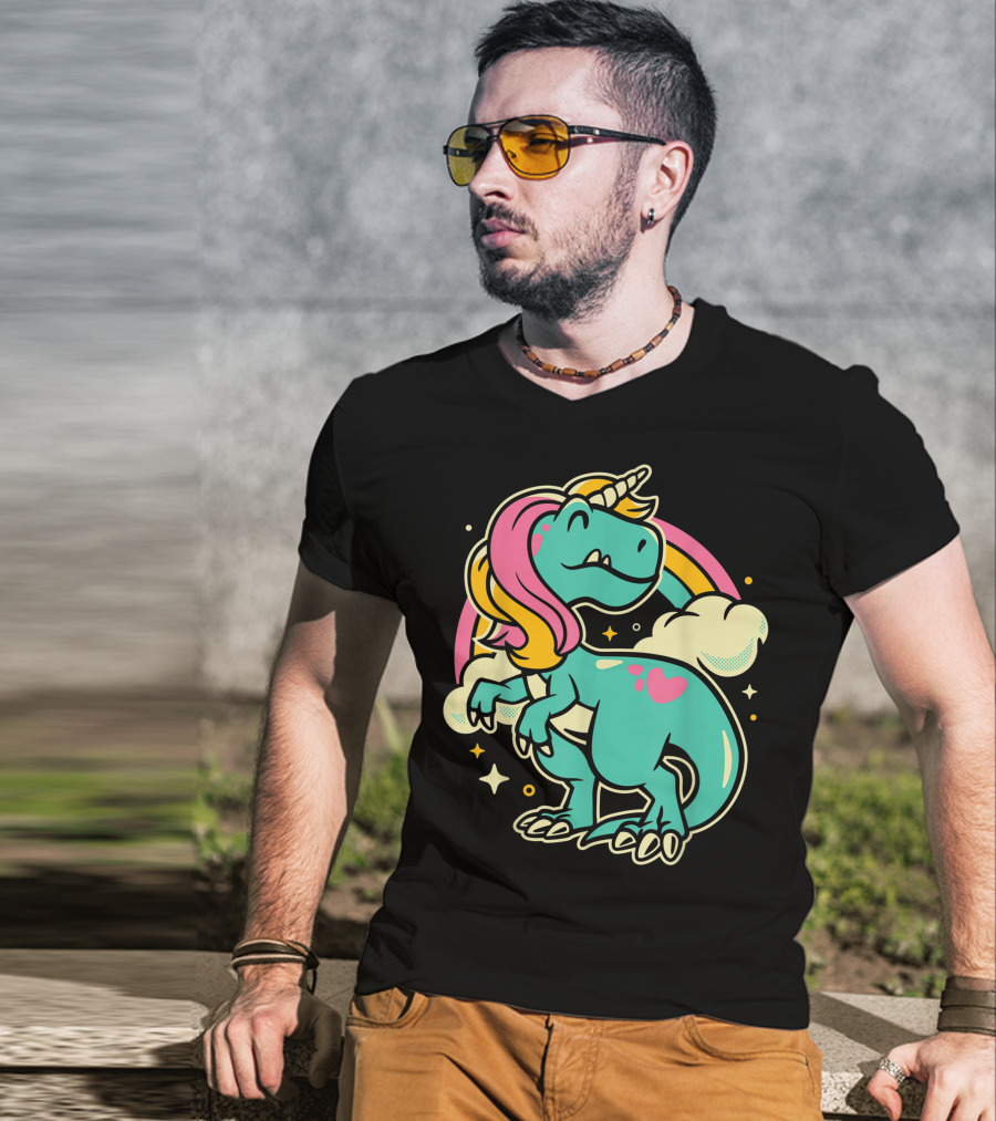 Majestic Unicornasaurus Rex Rainbow Dinosaur With Pink Heart T-Shirt