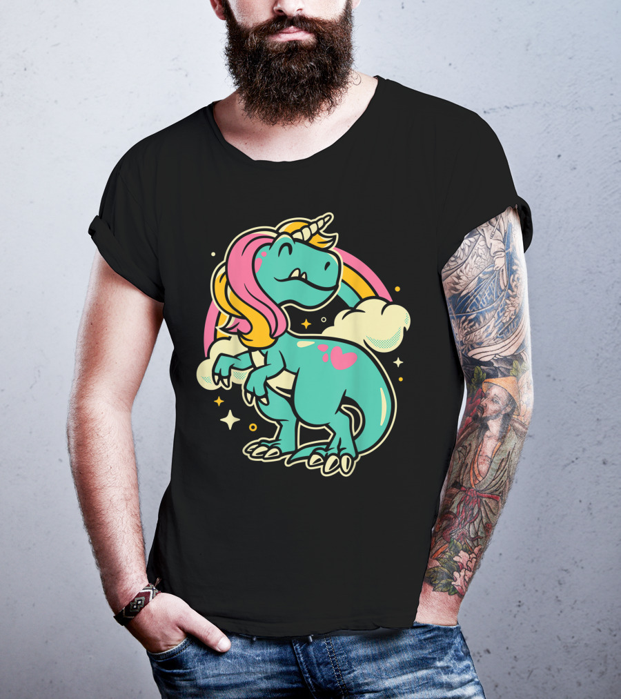 Majestic Unicornasaurus Rex Rainbow Dinosaur With Pink Heart T-Shirt