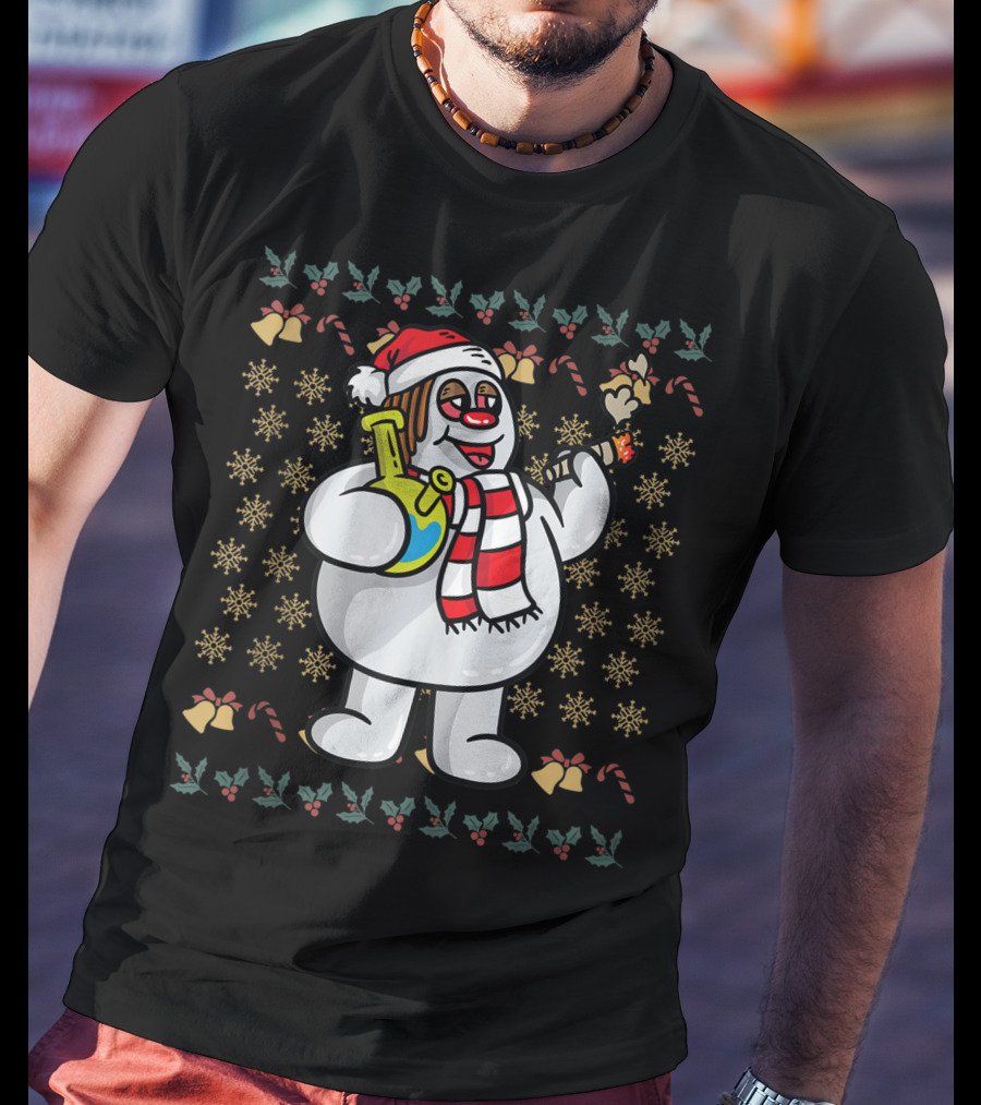 Rasta Snowman Christmas Cannabis Weed Smoking Santa Hat Scarf T-Shirt