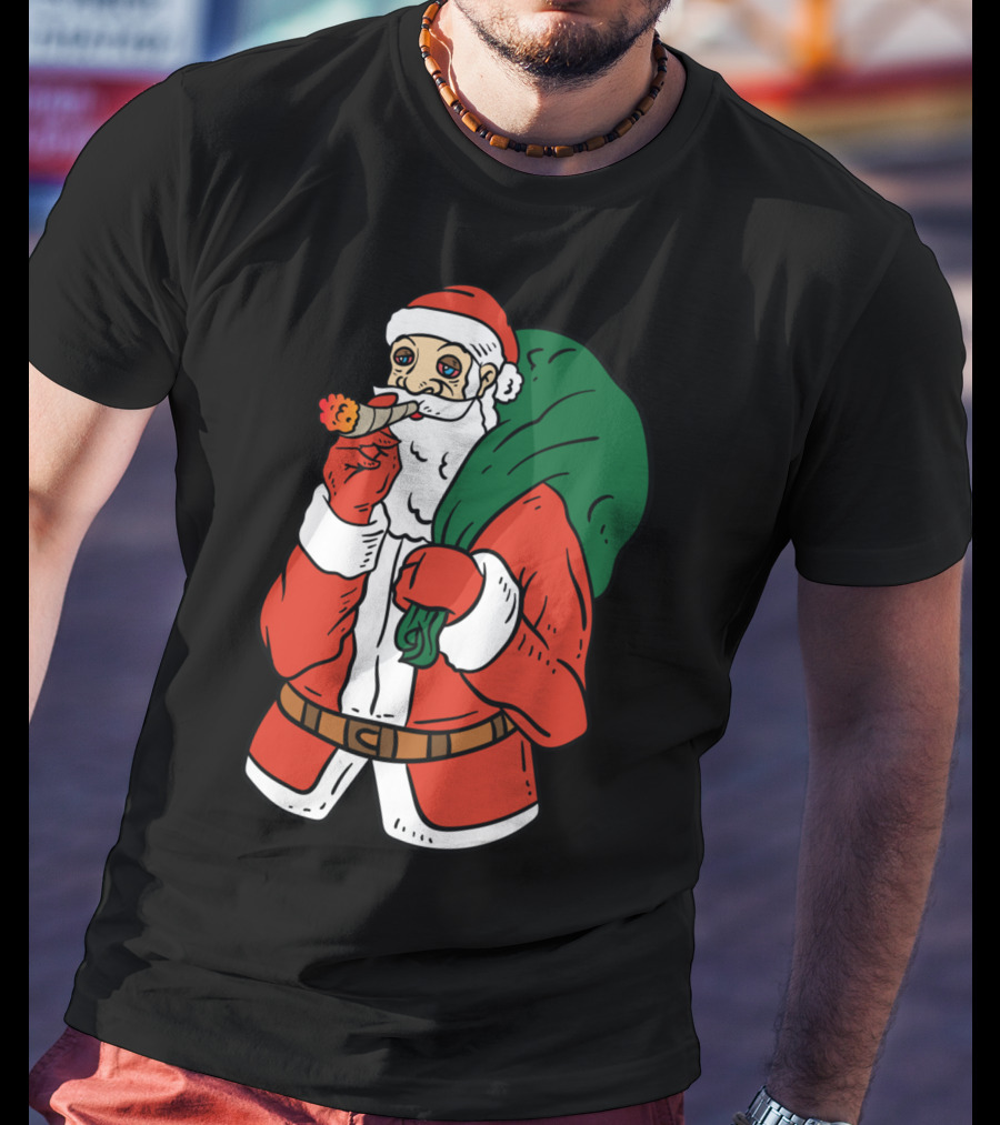 Santa Claus Smoking Weed Cannabis Marijuana Carrying Bag T-Shirt