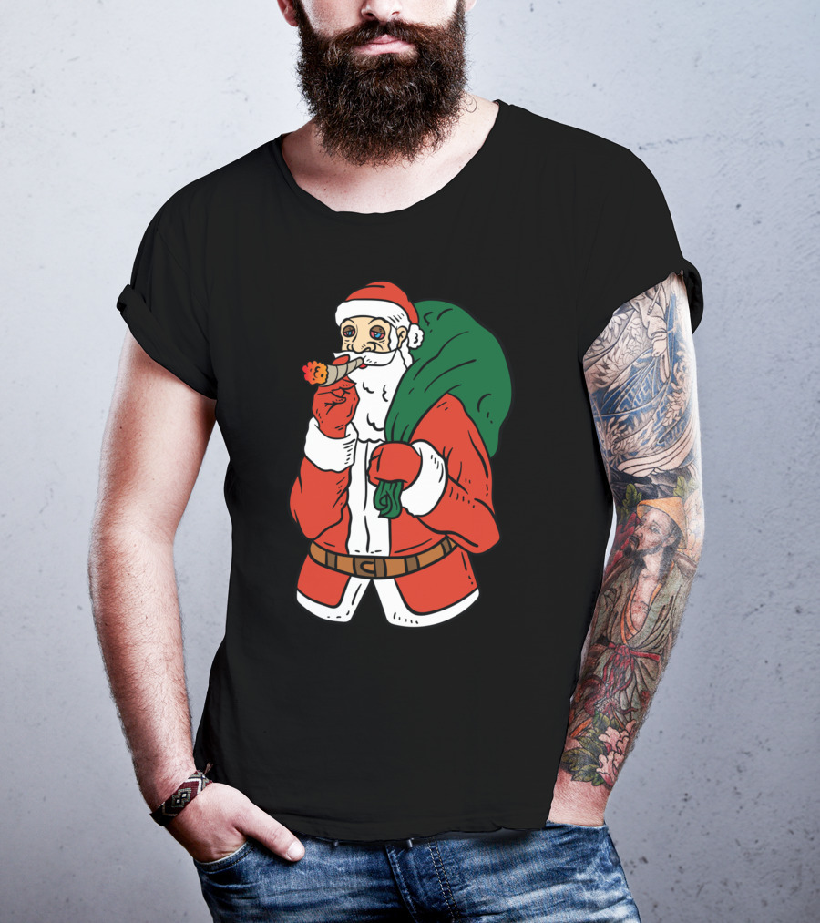 Santa Claus Smoking Weed Cannabis Marijuana Carrying Bag T-Shirt