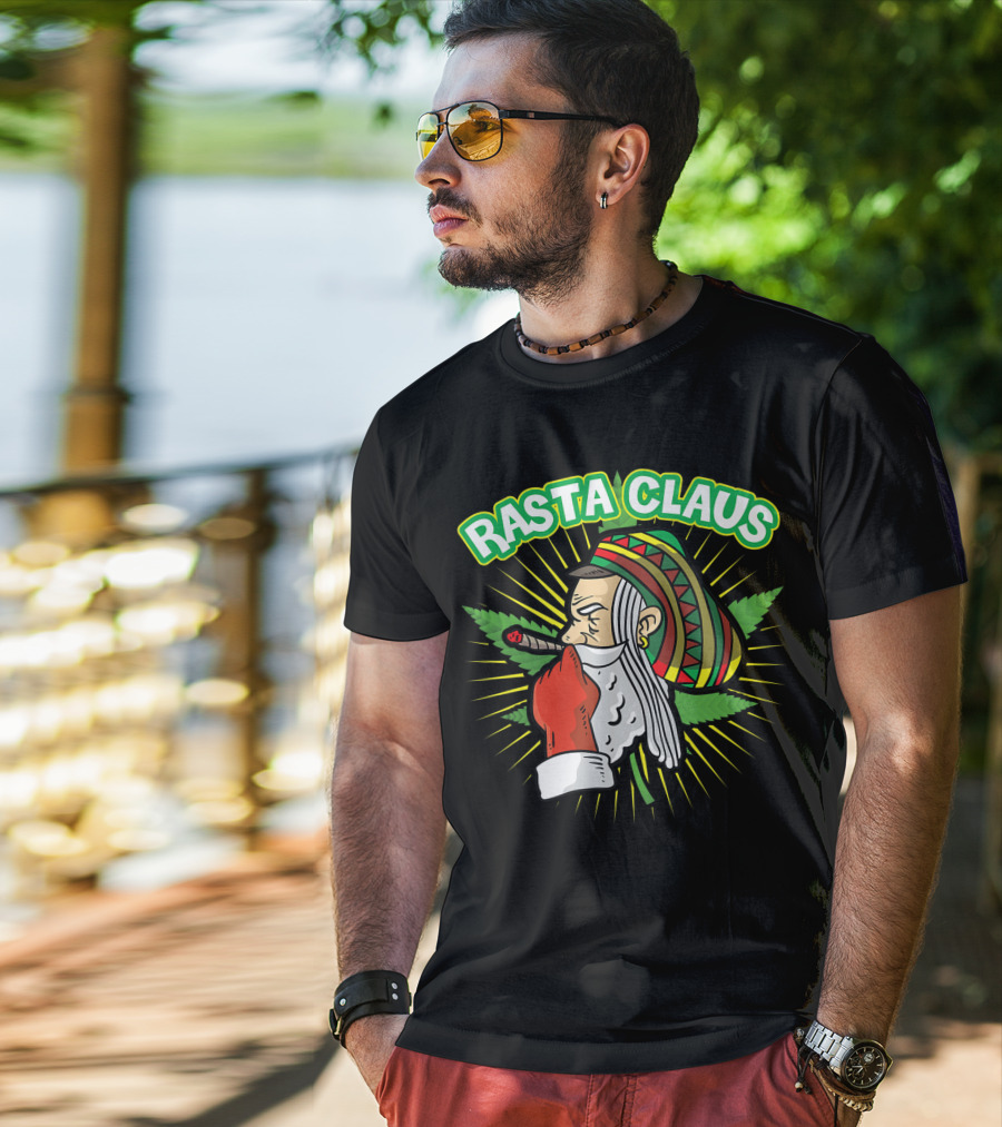 Rasta Claus Cannabis Marijuana Smoking Weed Christmas Holiday T-Shirt