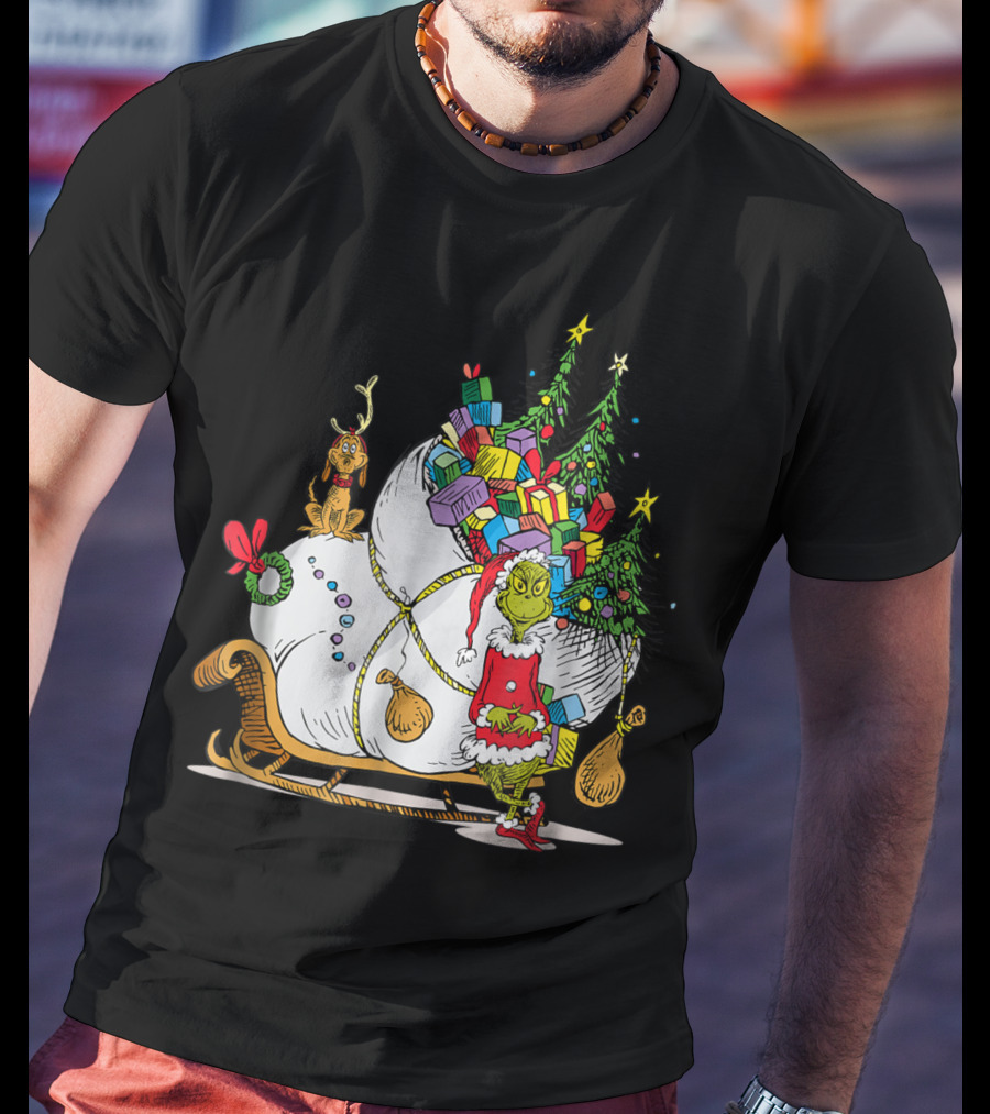 Dr Seuss Grinch Max Presents And Christmas Trees Sleigh T-Shirt