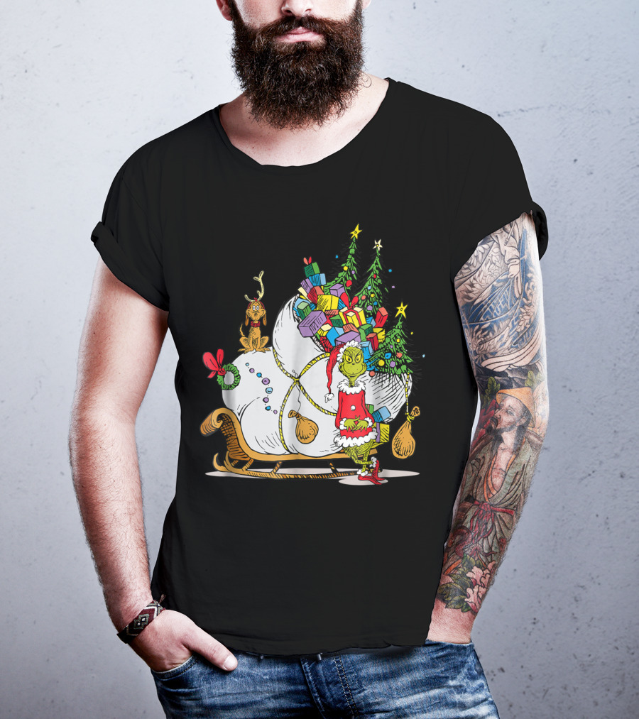 Dr Seuss Grinch Max Presents And Christmas Trees Sleigh T-Shirt