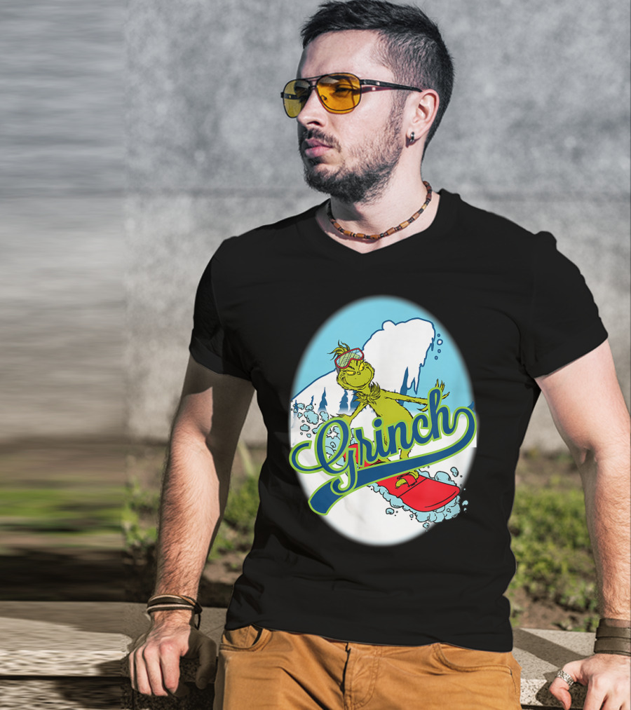 Grinch Snowboarding Dr Seuss Style Adventure T-Shirt