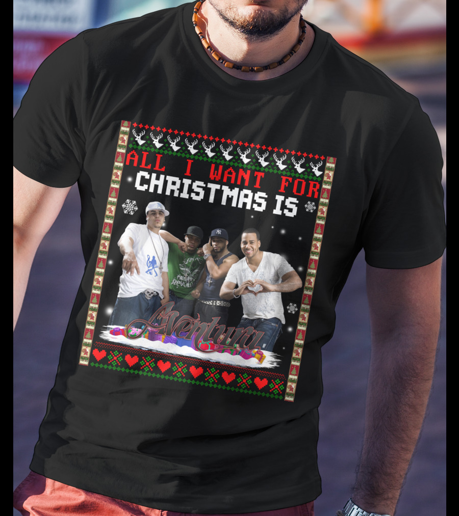 All I Want For Christmas Is Aventura Celebration With Snowflakes And Festive Border T-Shirt