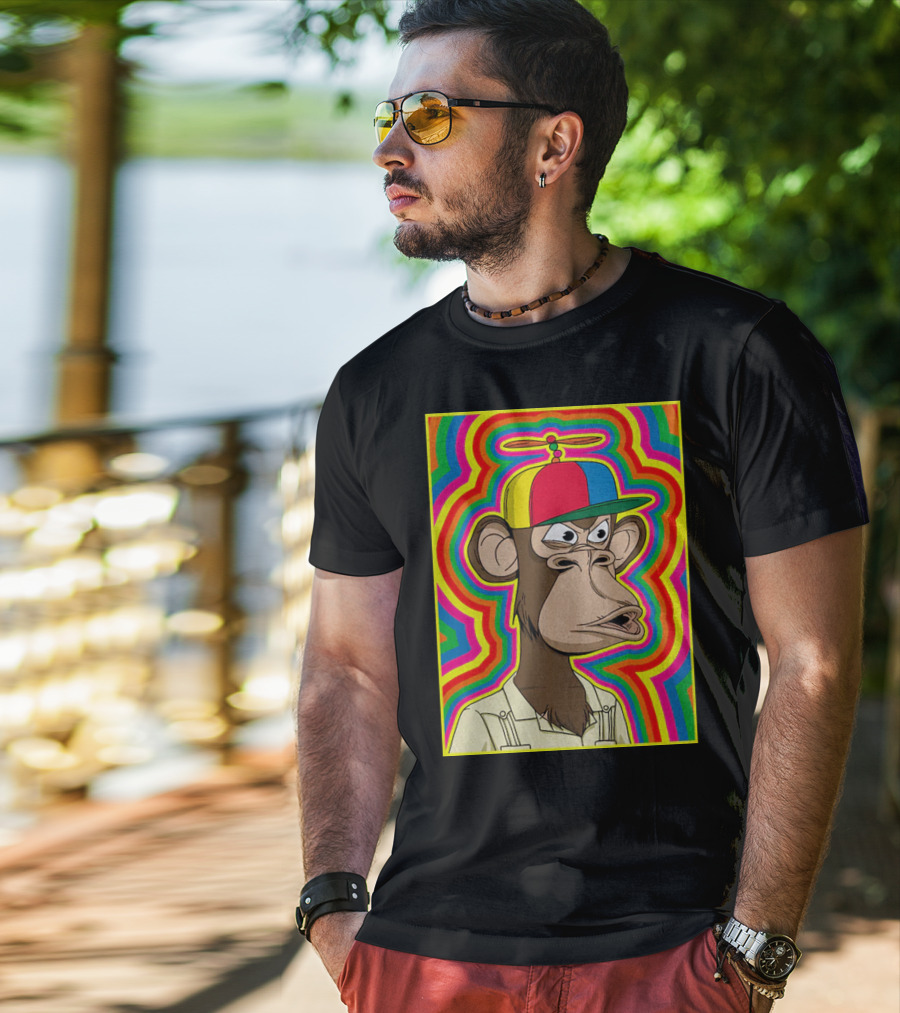 Bored Ape With Propeller Hat Psychedelic Background T-Shirt