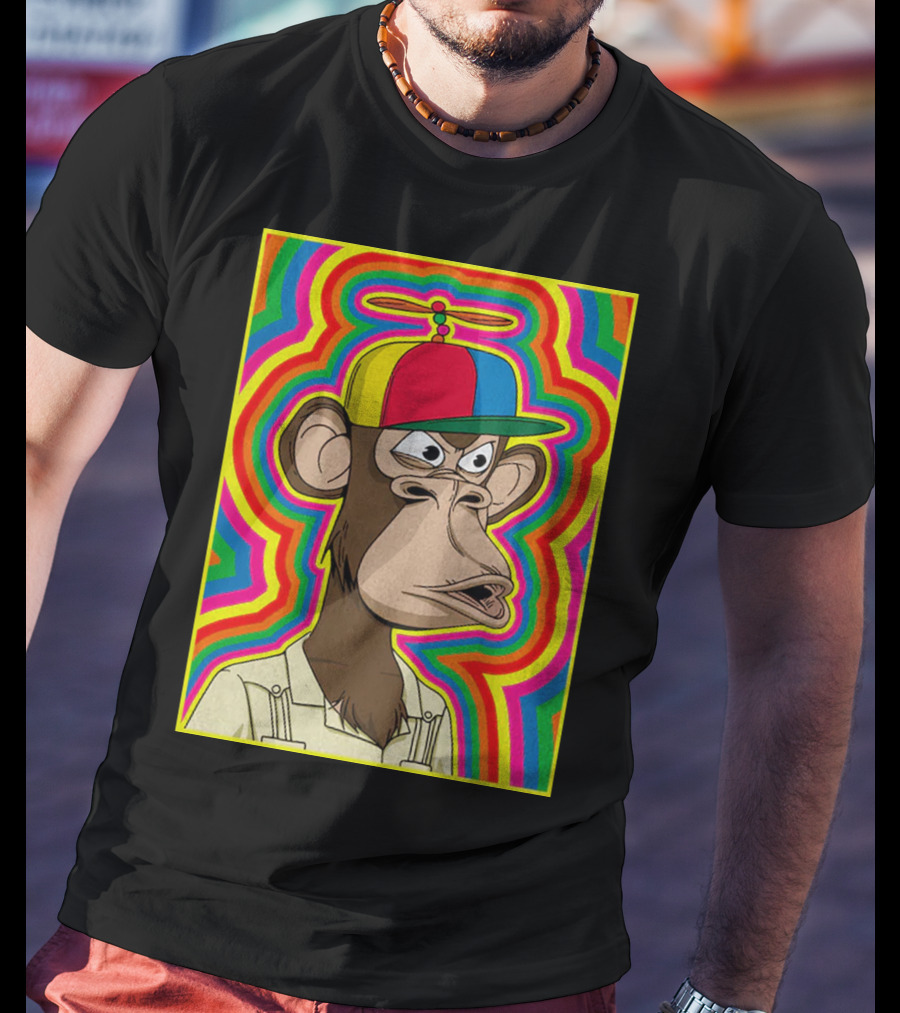 Bored Ape With Propeller Hat Psychedelic Background T-Shirt