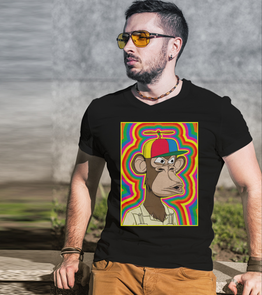 Bored Ape With Propeller Hat Psychedelic Background T-Shirt